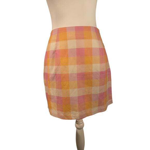 Charlie Holiday Andrea Pastel Pink White Check Plaid Linen Mini Skirt 4 New - Picture 1 of 6